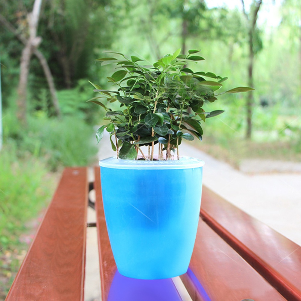 Colorful Self Watering Round Planter Flower Pot Home Garden Decor Professional Green Plant Vase Translucent blue_Big (M7)