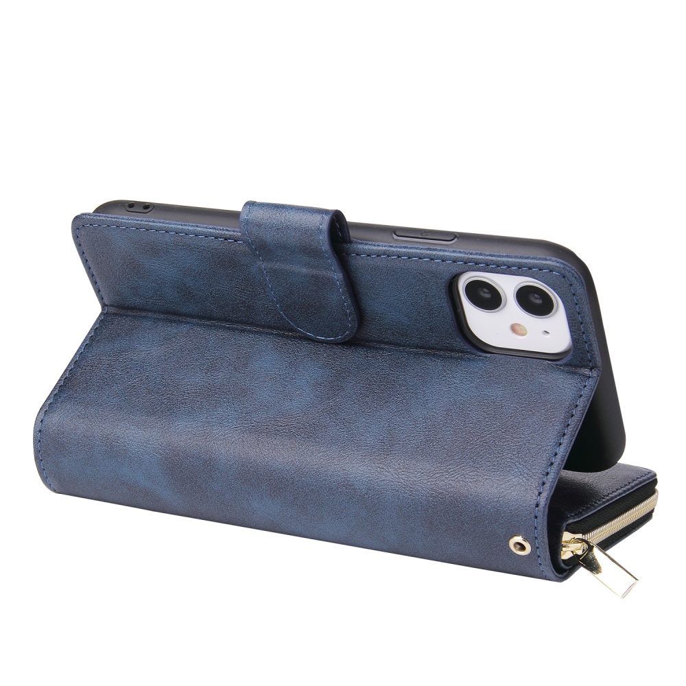 For iphone X/XS/XS MAX/11/11Pro Pu Leather Mobile Phone Cover Zipper Card Bag + Wrist Strap blue - Image 2