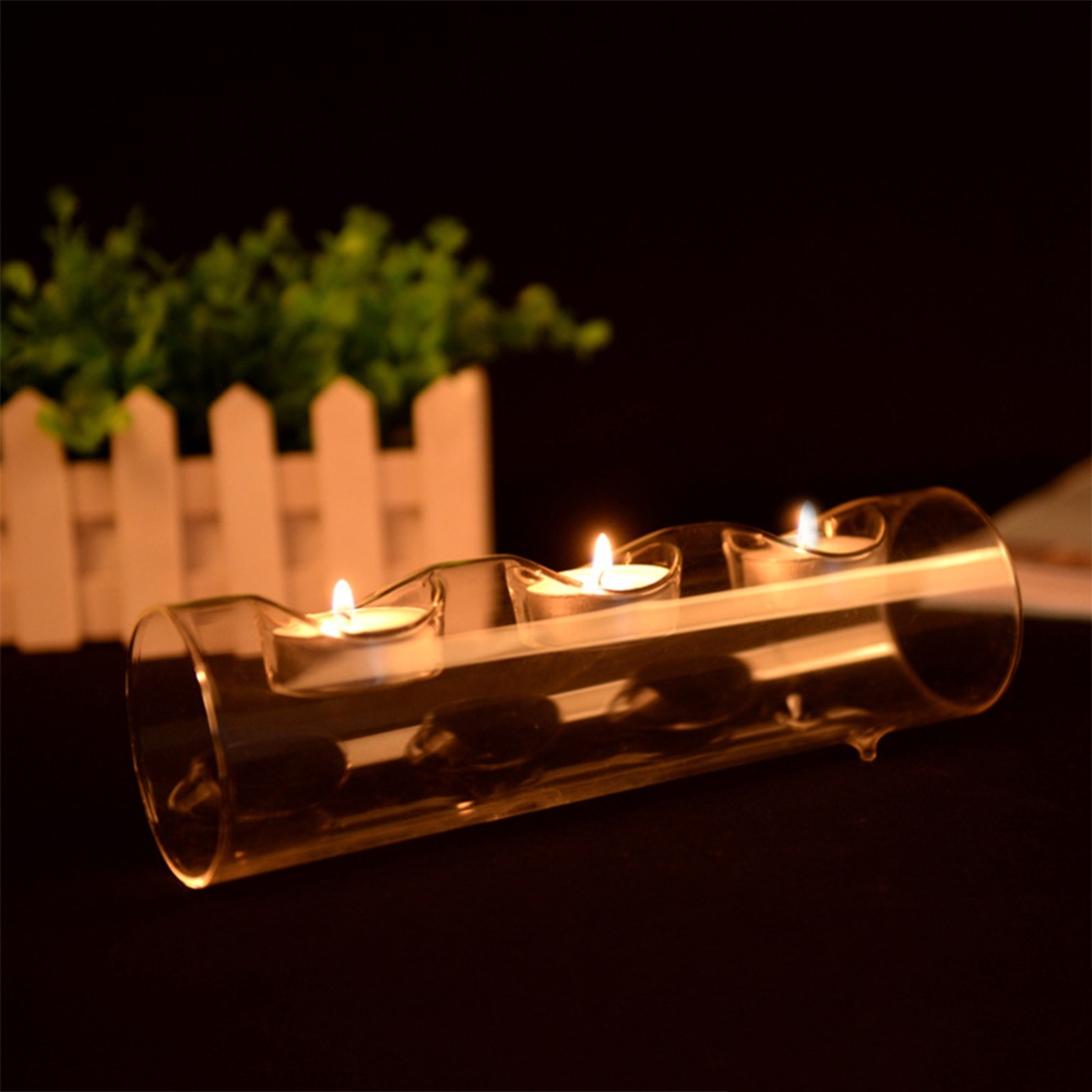 Stylish Crystal-like Glass Tube-shape Candle Holder Romantic Candlestick Home Cafe Wedding Candlelight Dinner Decoration Three holes