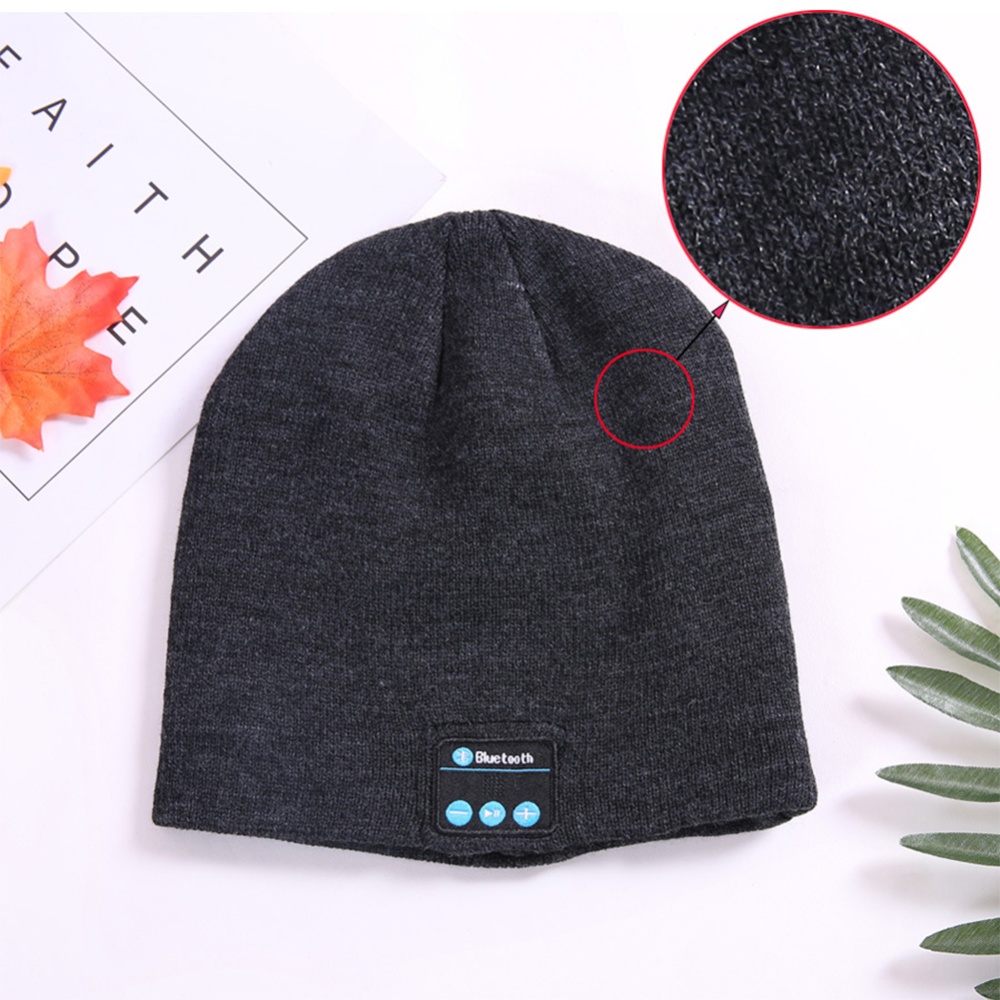 Wireless Bluetooth Smart Earphone Knitted Hat Winter Warm Cap with Mic Speaker for iOS Android dark gray