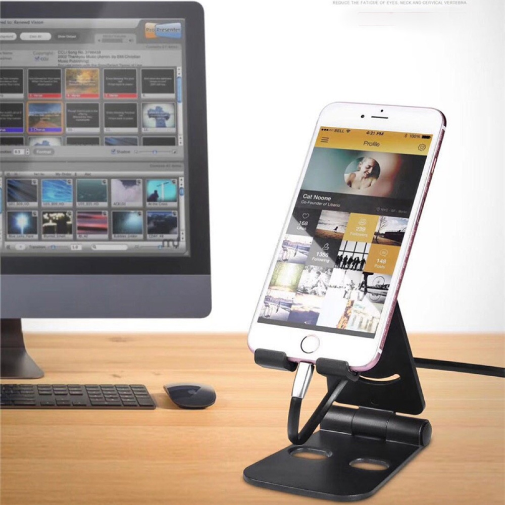 Universal Foldable Desktop Desk Stand Holder Mount for Cell Phone Tablet Pad Silver - Image 2