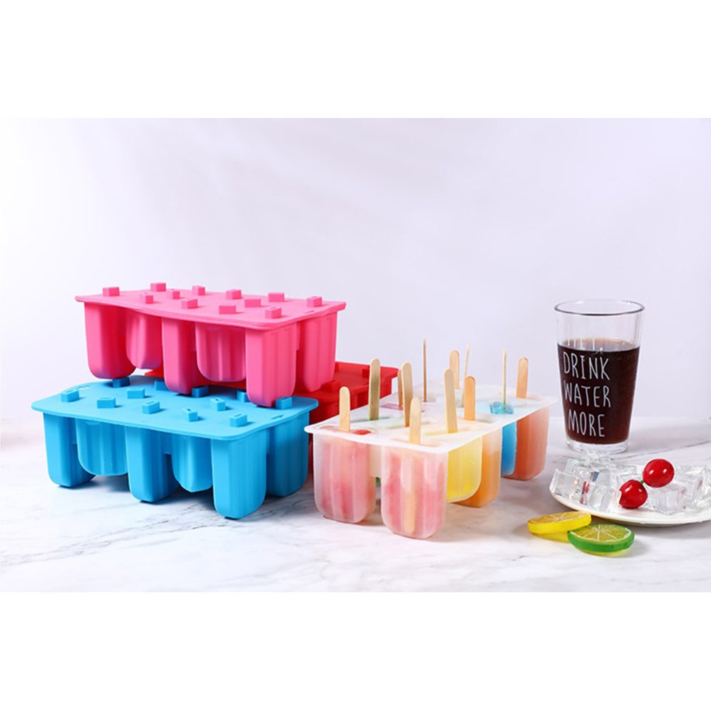 12 Holes Ice Cream Mold Silicone Homemade Popsicle DIY Ice-sucker Mould for Kids Adults Pink - Image 3