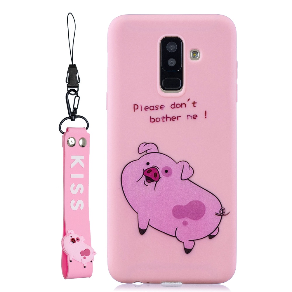 For Samsung A6 plus 2018 Cute Coloured Painted TPU Anti-scratch Non-slip Protective Cover Back Case with Lanyard Rose red - Image 2