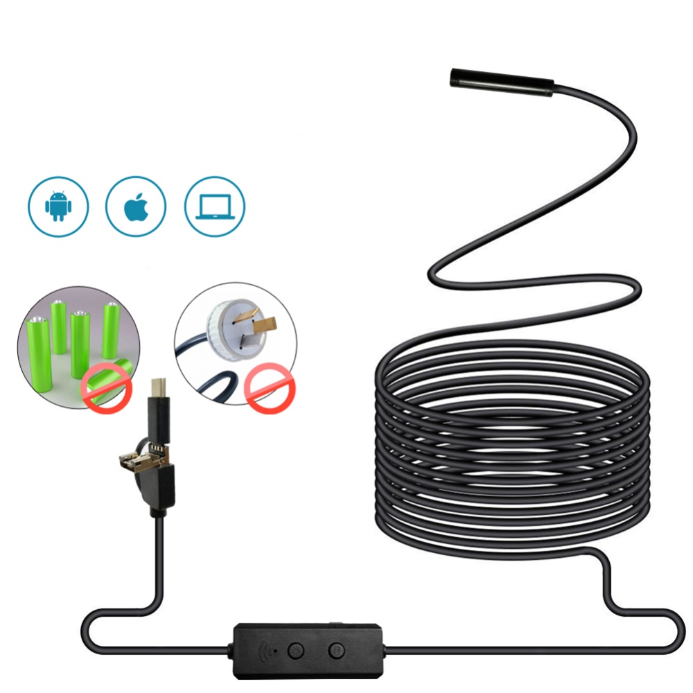 3 in 1 WIFI Endoscope Camera Mini Waterproof Hard Cable Inspection USB Borescope 5M - Image 3