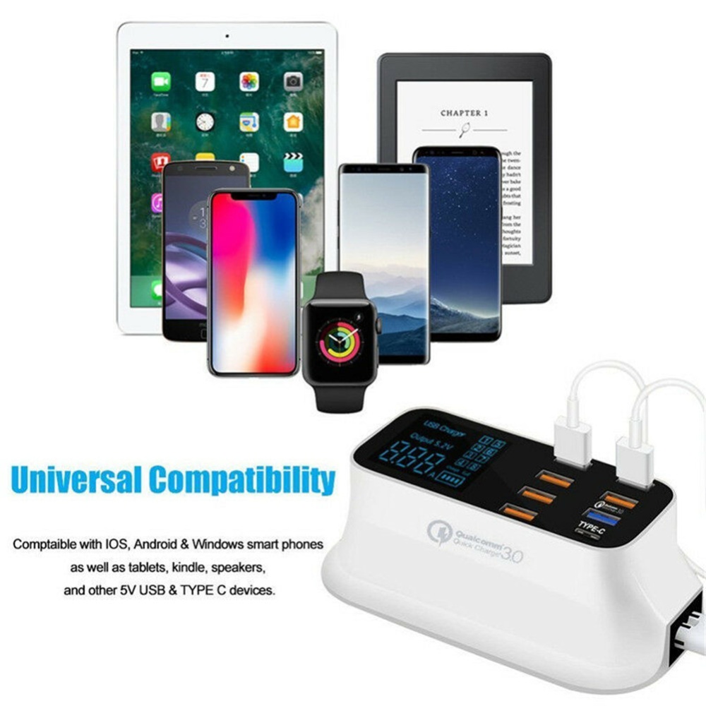 Phone Charger 8 USB Ports LCD Display Smart Charging Station Travel Portable for iPhone Samsung Xiaomi QC3.0 EU Plug - Image 2