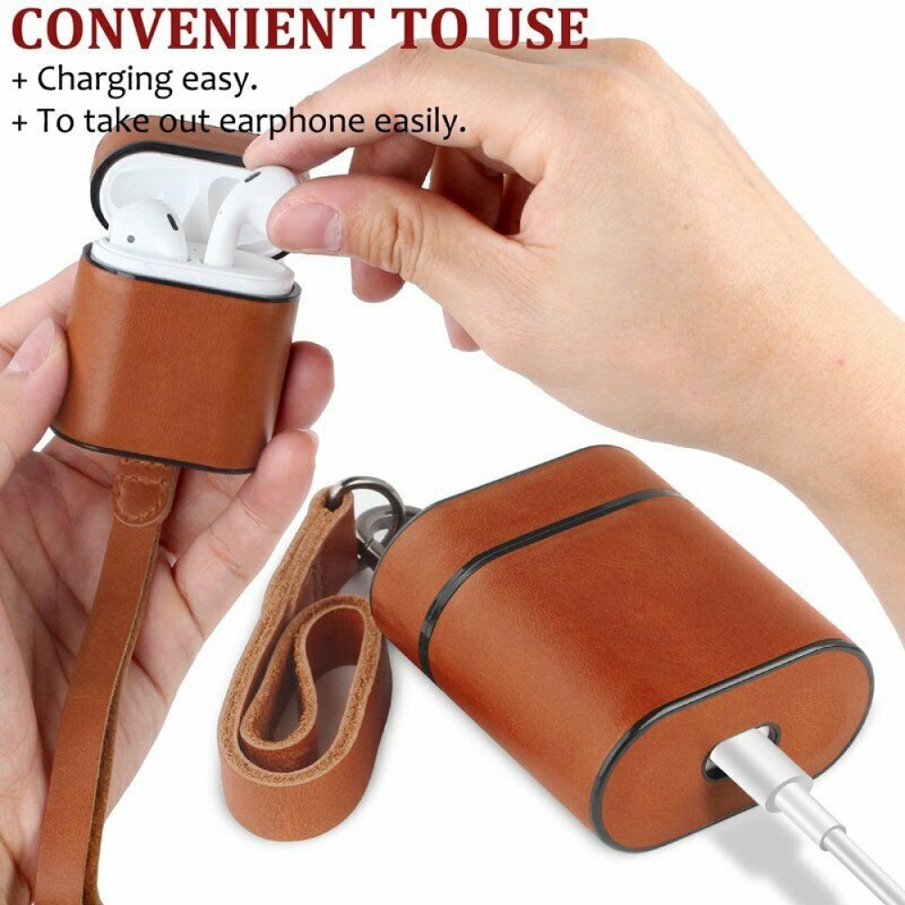 Luxury Leather Case Cover Protective Skin for Apple Airpod Charging brown - Image 2