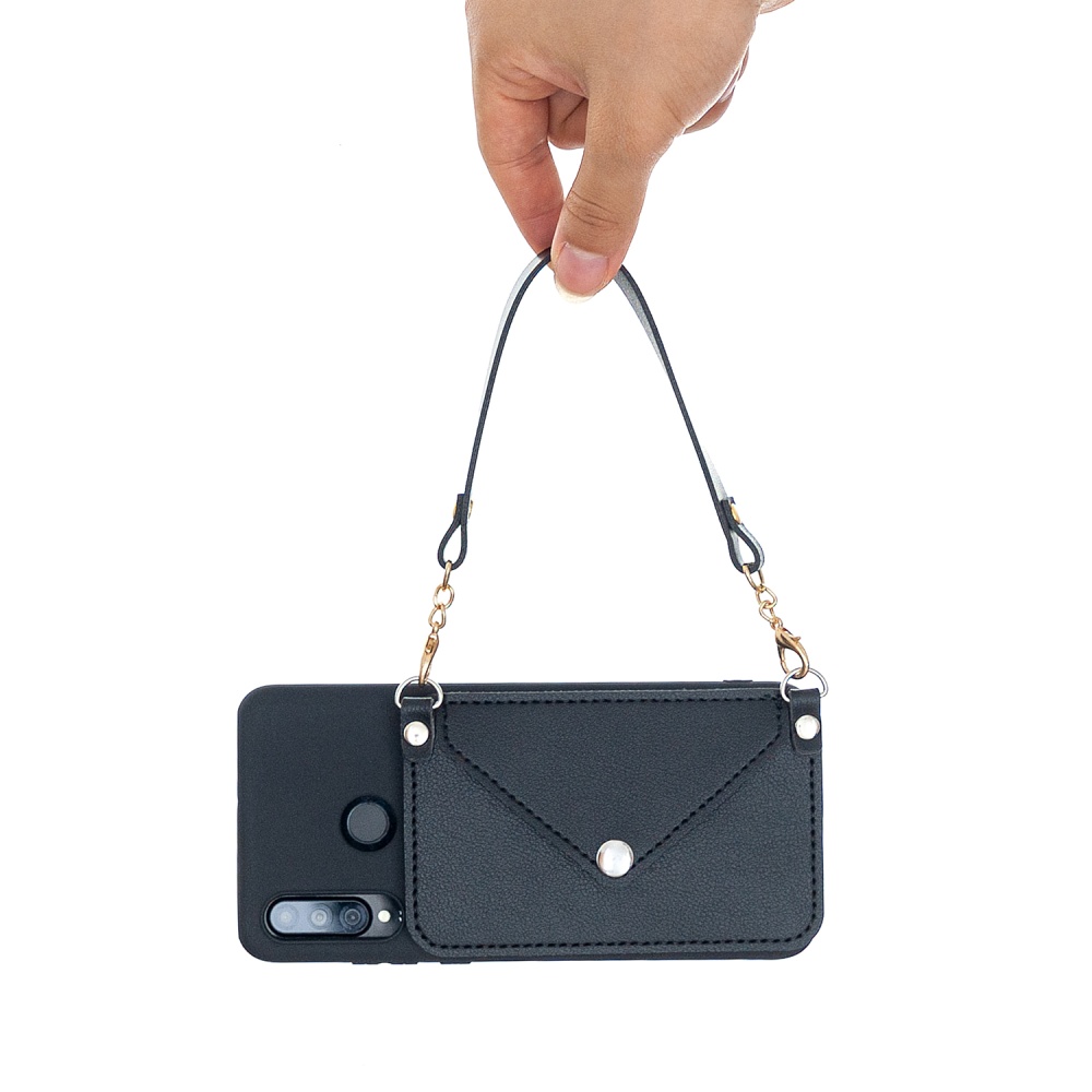 For HUAWEI P30/P30 Lite/P30 Pro Mobile Phone Cover with Pu Leather Card Holder + Hand Rope Straddle black - Image 2