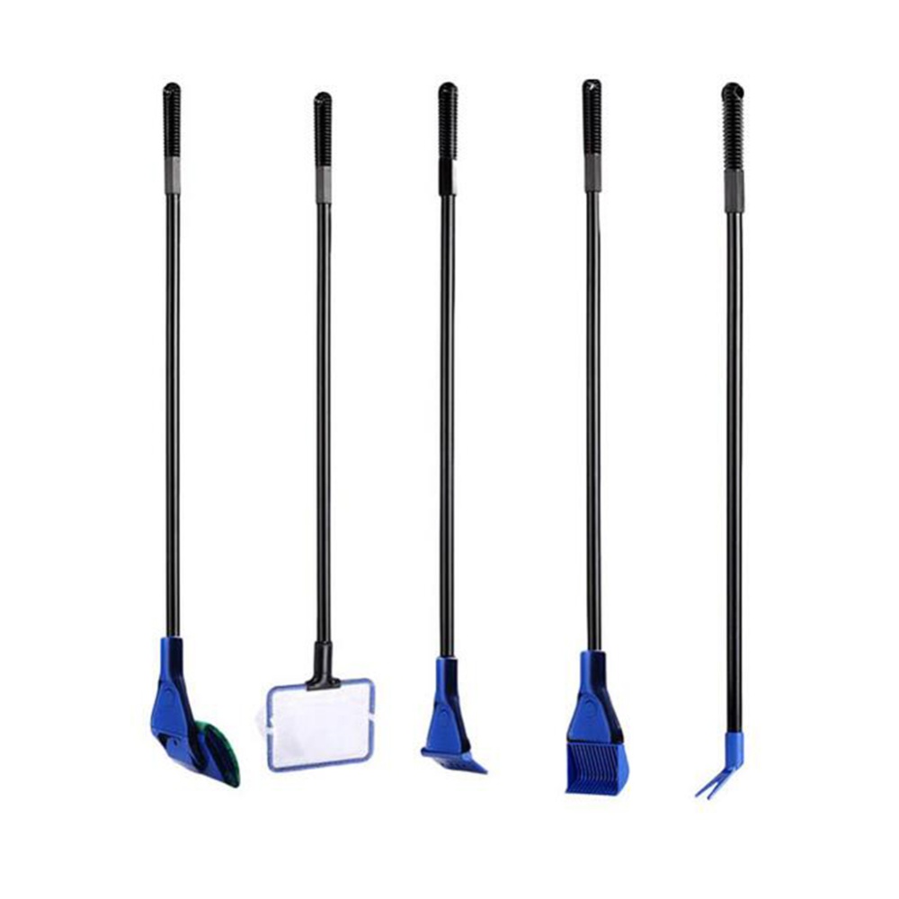 5-in-1 Fish Tank Aquarium Long-handle Cleaning Tool Set Glass Brush Cleaner blue