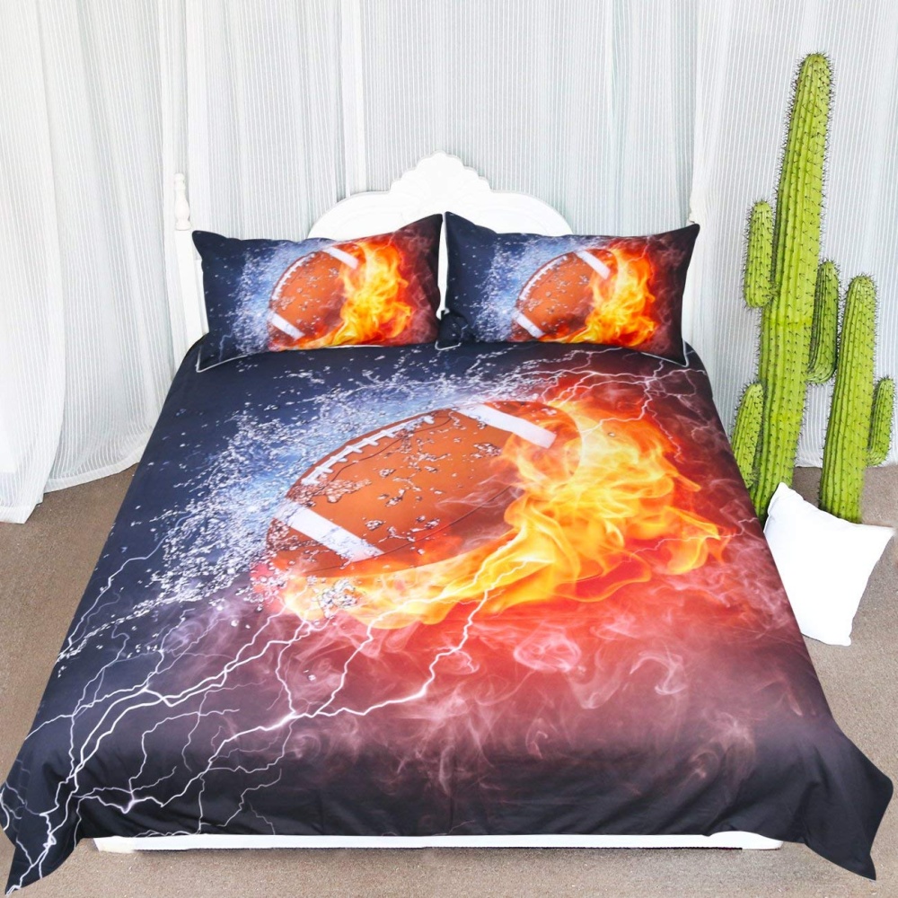 3pcs/set 3D Sports Theme Bed Set Quilt Cover Pillowcases Housewarming Gift Decoration Rugby_200X200CM - Image 2