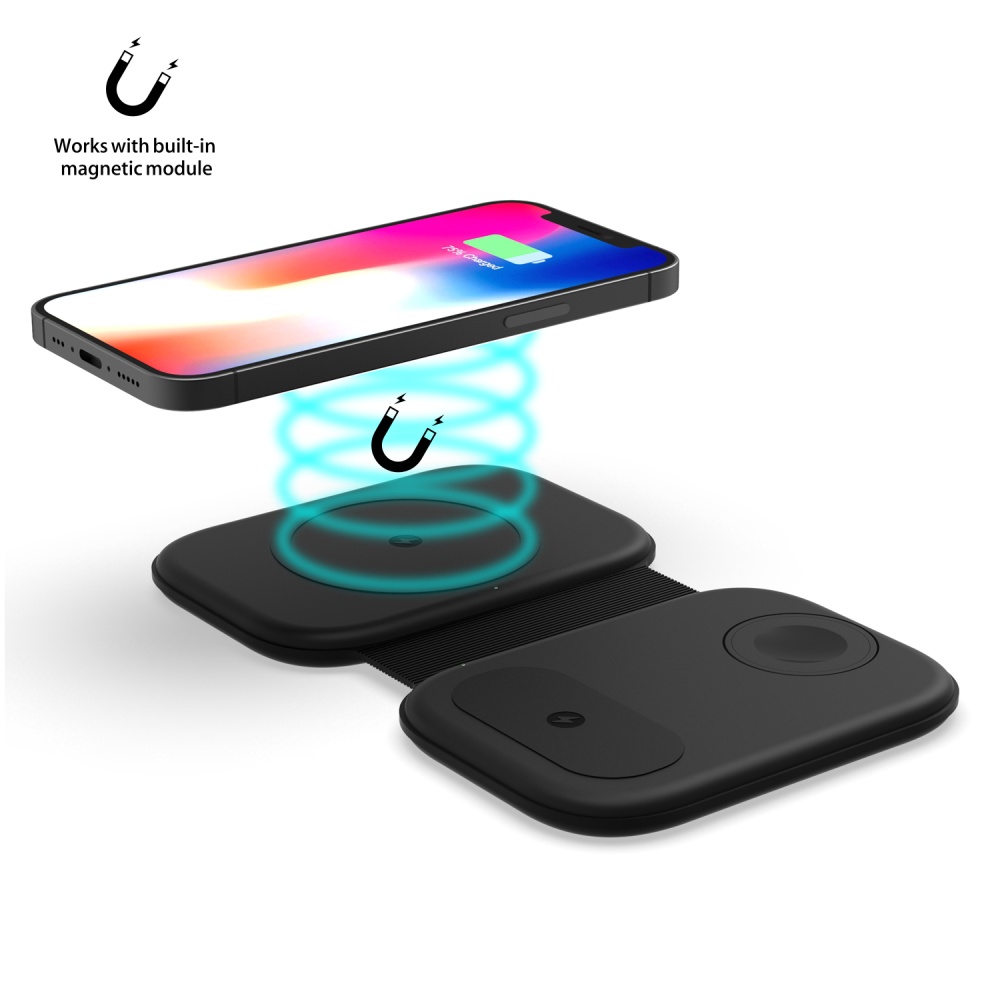 Wireless Charger Station Magnetic Folding 3 In1 Fast Charging Stand Dock black - Image 2