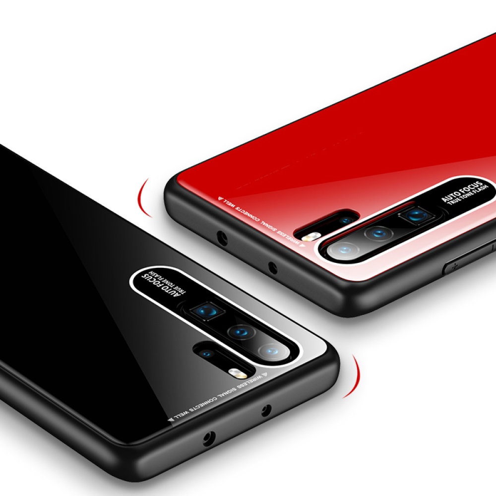 HUAWEI P30 Pro Simple Solid Color Acrylic Backboard + TPU Soft Edge Anti-scratch Anti-fall Protective Back Case red - Image 2