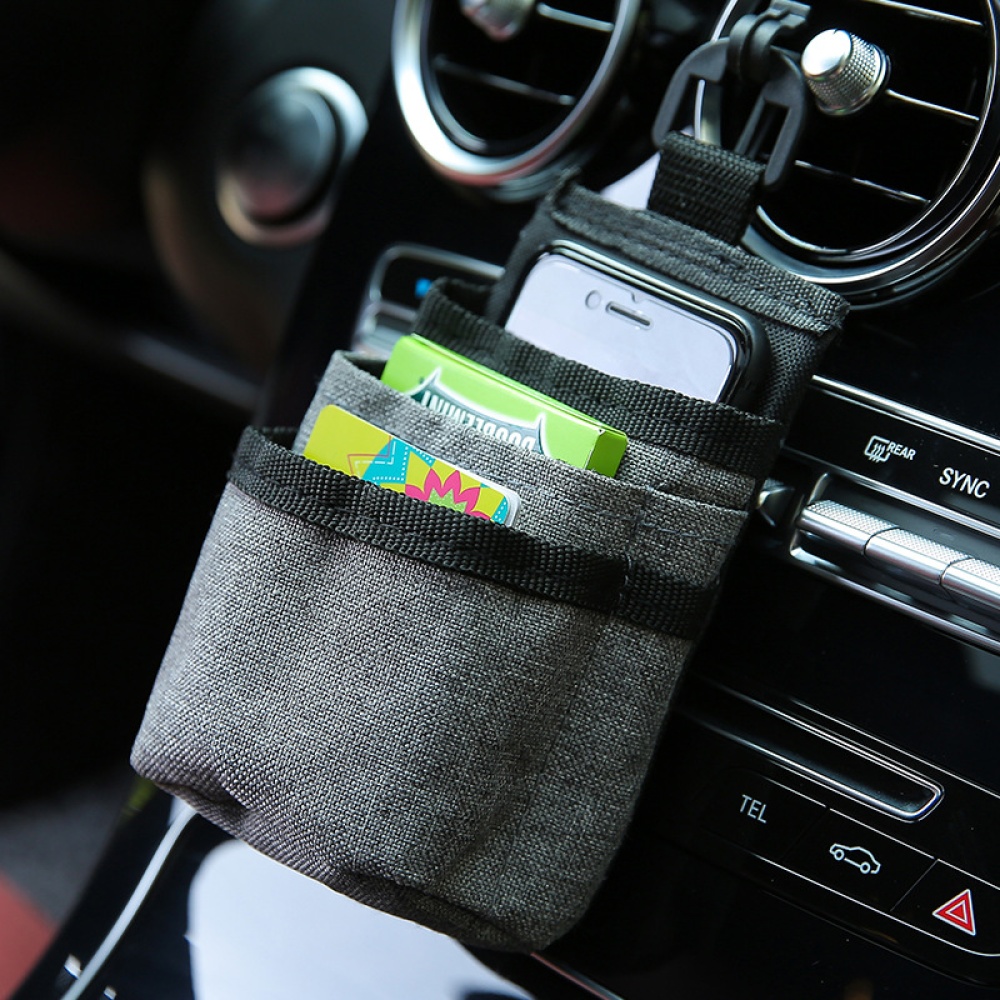 Car Pocket Ventilation Mobile Phone Bag Storage Small Organizer black - Image 3