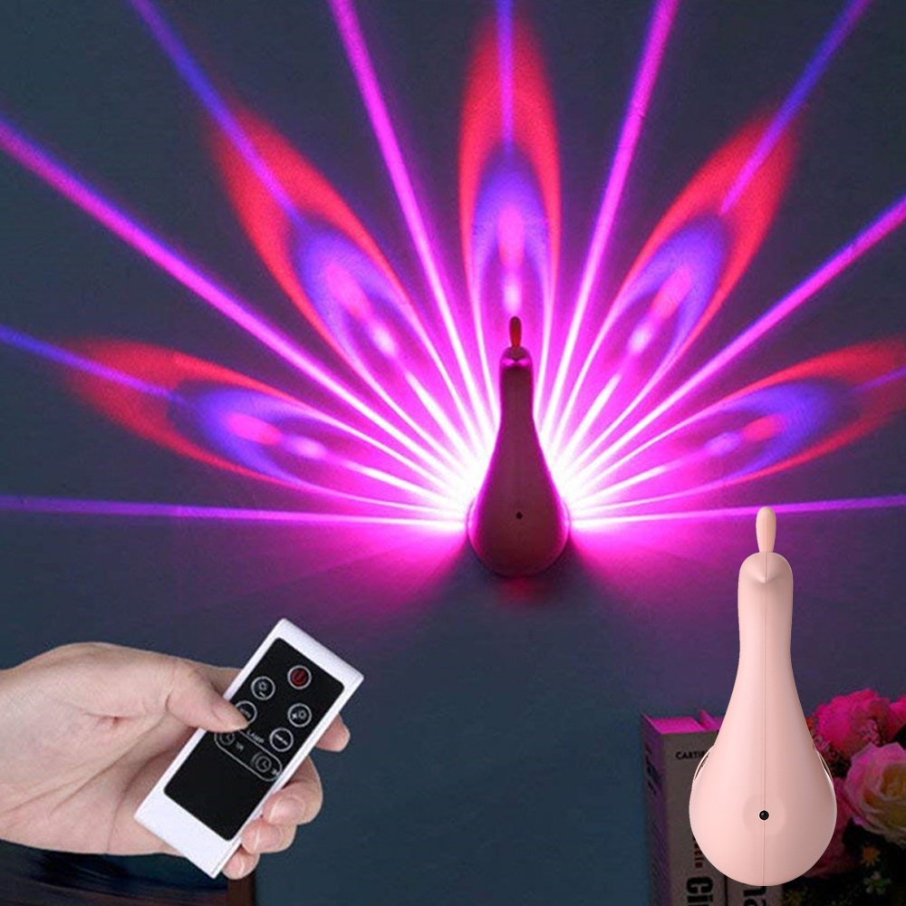 Peacock Projection Lamp LED Colorful Remote Control USB Charging Home Decoration white