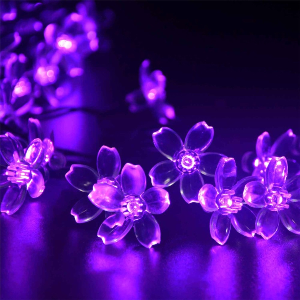 0.6W Outdoor Solar Powered String Lights, 50 LEDs Cherry Blossoms Lights Courtyard Lamp Violet - Image 3