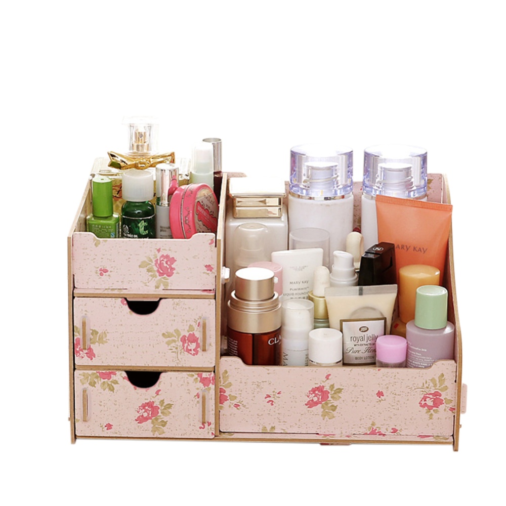Wooden Makeup Cosmetic Organizer Desktop Storage Box Rack 27.5*17 *13.5cm Camellia