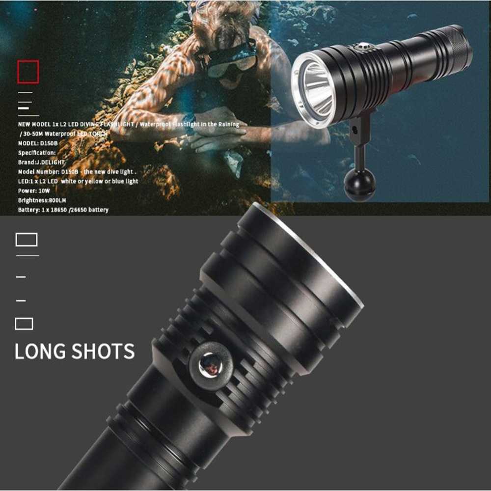 Waterproof D150B L2 Strong Light LED Diving Flashlight Underwater Lamp Single flashlight
