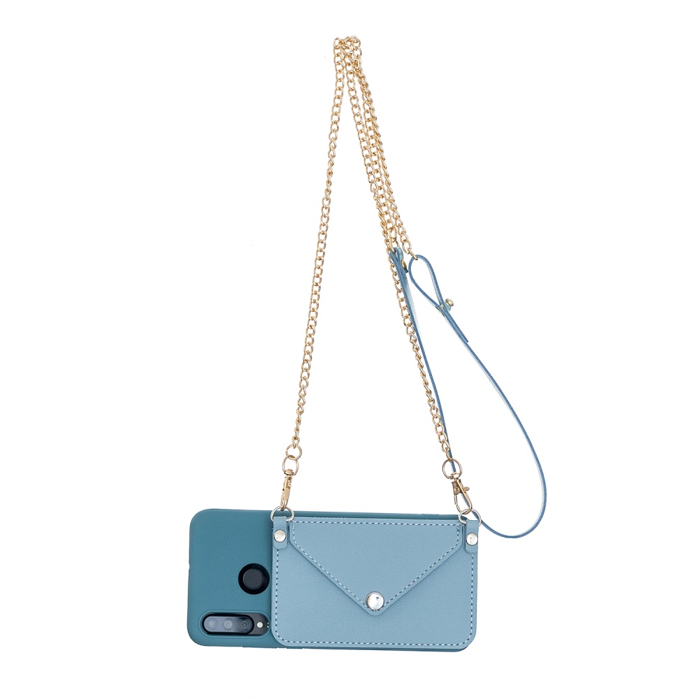 For HUAWEI P30/P30 Lite/P30 Pro Mobile Phone Cover with Pu Leather Card Holder + Hand Rope Straddle blue - Image 2