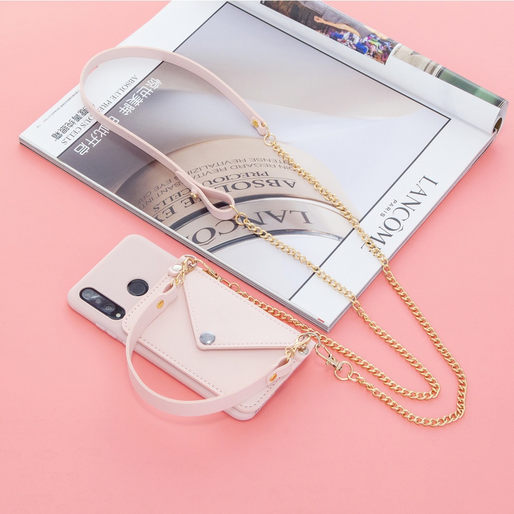 For HUAWEI P30/P30 Lite/P30 Pro Mobile Phone Cover with Pu Leather Card Holder + Hand Rope Straddle Pink - Image 2