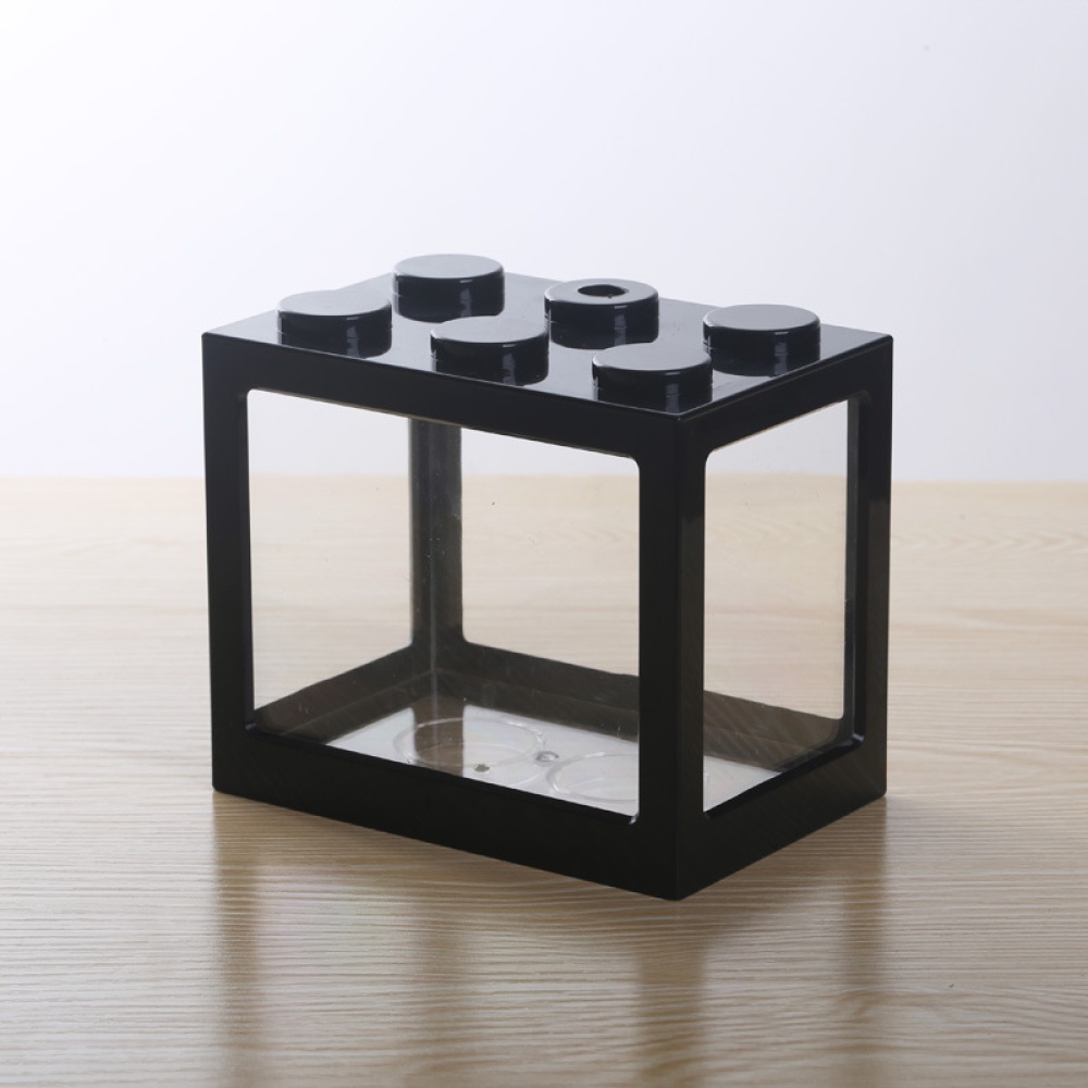 Superposed Mini Aquarium Fishbowl for Rumble Fish Marimo Spider Marimo(No USB No Light) Black