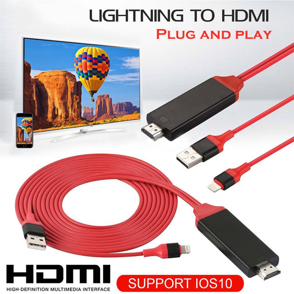 1080P 6ft 8 Pin Apple Interface to HDMI TV AV Adapter Cable for iPhone 6 6S 7 Plus X red - Image 2