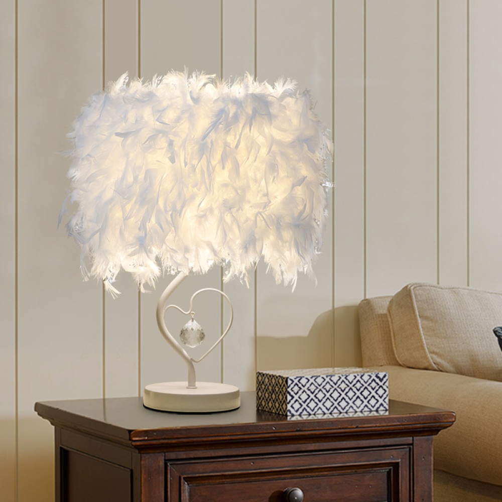 3W LED White Feather Heart Shape Crystal Table Lamp for Bedside Reading Room Sitting - Image 2