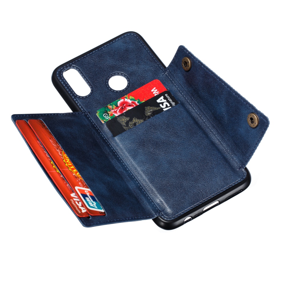 For OPPO Realme 3 PU Leather Flip Stand Shockproof Cell Phone Cover Double Buckle Anti-dust Case With Card Slots Pocket blue - Image 2