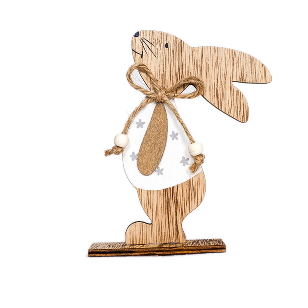 Wooden Rabbit Shape Table Top Stand Decoration for Easter B white clothes flower rabbit