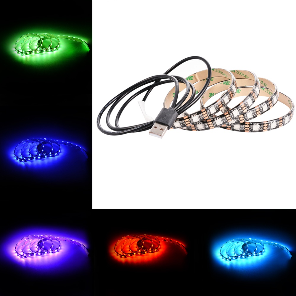 SOLLED 2 Packed 1M 60LEDs TV LED Strip Light USB Port SMD 5050 Black PCB RGB Color Changing Kit - Image 2