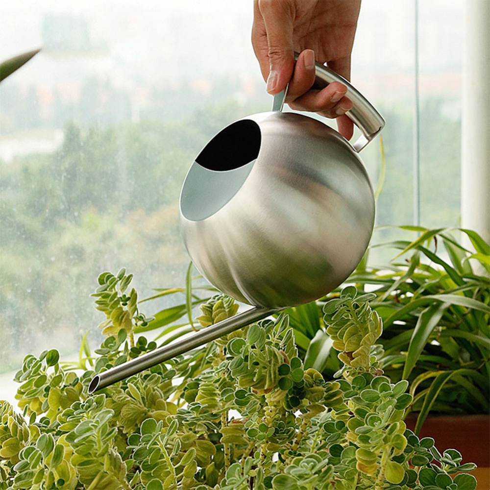 1L Stainless Steel Long-Mouth Watering Can Spherical Household Gardening Tool As shown - Image 3