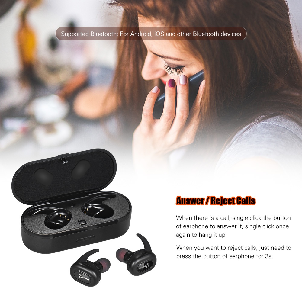 T3 dual bluetooth headset - 4.2, Battery, Built-in Microphone, noise reduction, compatible with iOS and Android phones - Image 2