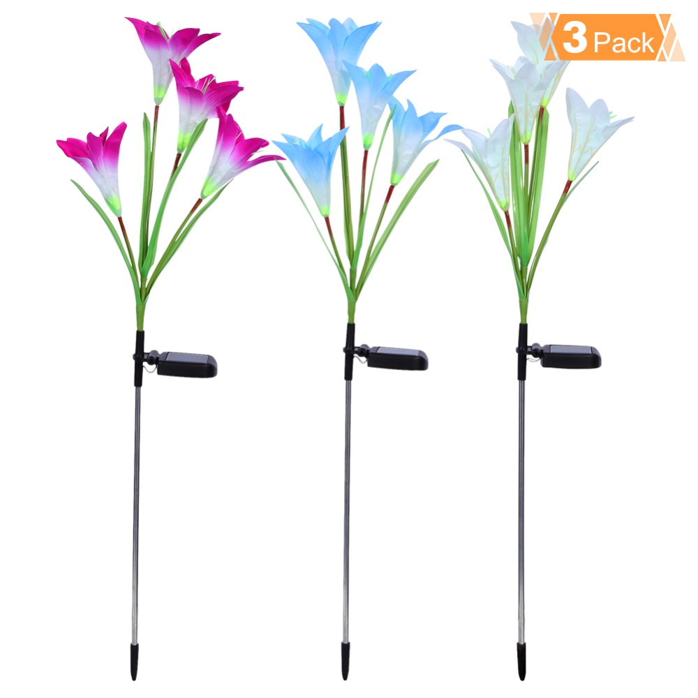 Litake 3Pack Outdoor LED Colorful Solar Garden Stake Lights, IP65 Waterproof RGB Seven Color Change Lily Lights Set(Built-in 1.2V 600mAh Rec