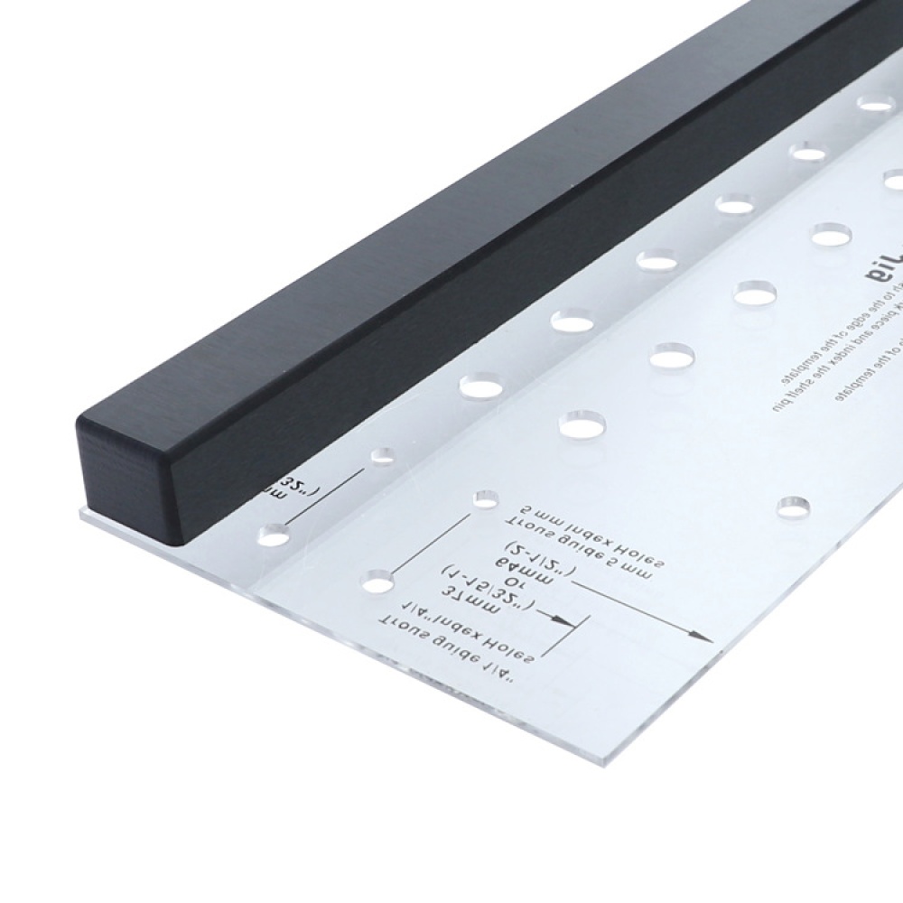 Shelf Pin Drilling Jig with 1/4in Self Centering Bit 11 Holes 19in Long Hinged Tool Transparent + black - Image 3