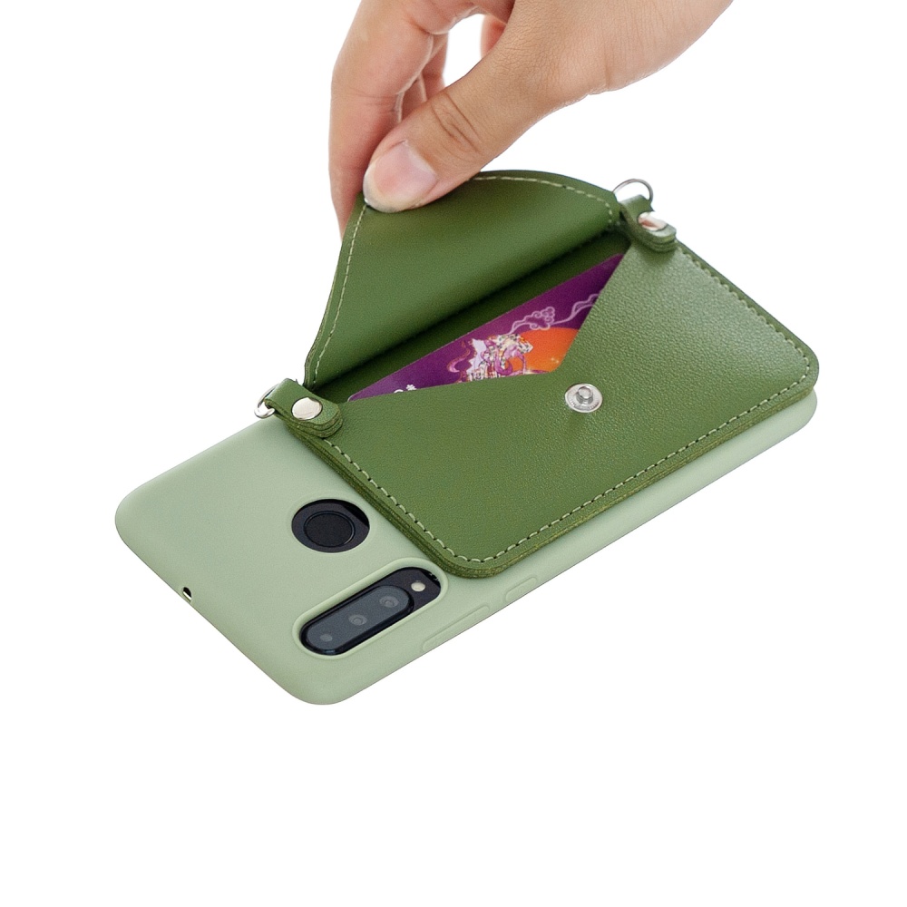 For HUAWEI P30/P30 Lite/P30 Pro Mobile Phone Cover with Pu Leather Card Holder + Hand Rope Straddle green - Image 2