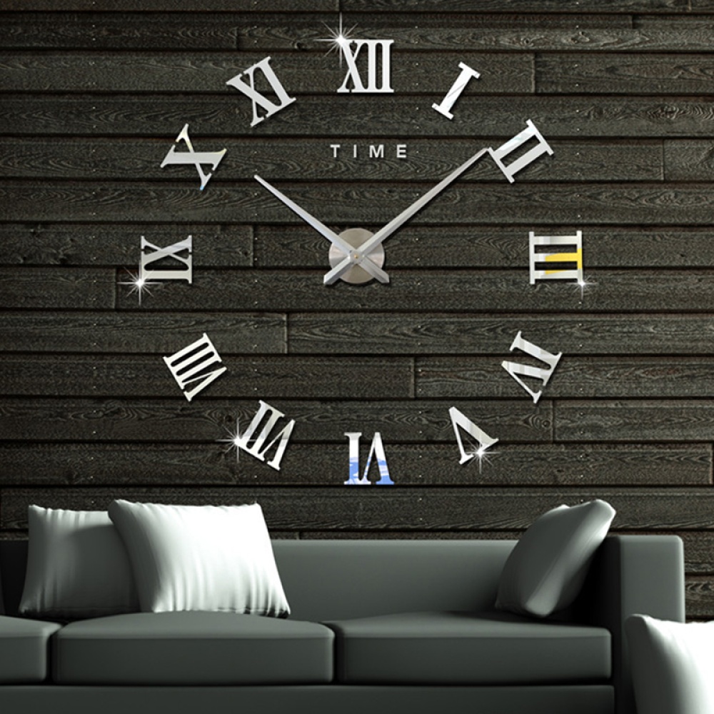 Fashionable Roman Numeral Wall Clock DIY Ornament Home Office Hotel Decoration Gift Silver