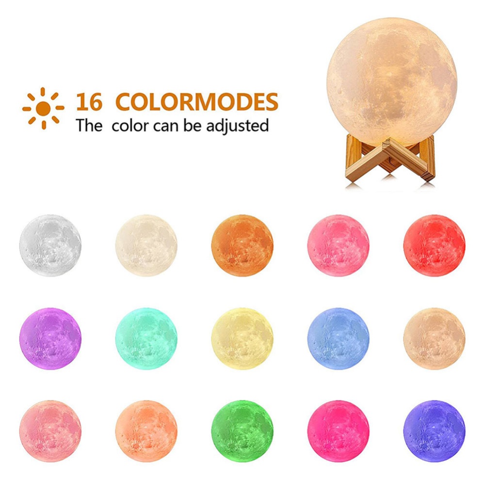 LED 16 Colors 3D Printing Warm Moon Lamp with Remote Control Touch Light for Room Office Decaration - Image 2