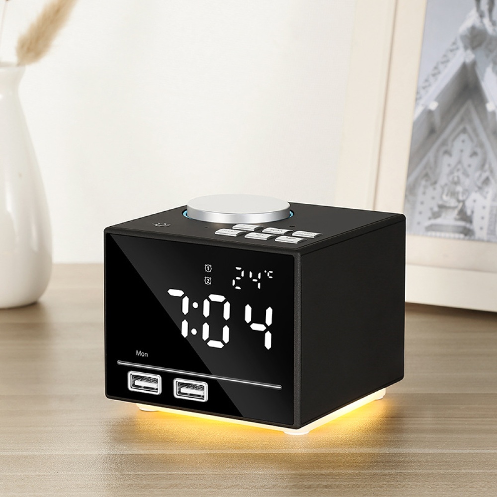 Smart Alarm Clock Bluetooth Speaker with LED Bedside Light Snooze Function Dual USB Port black_100 * 80 45 - Image 2