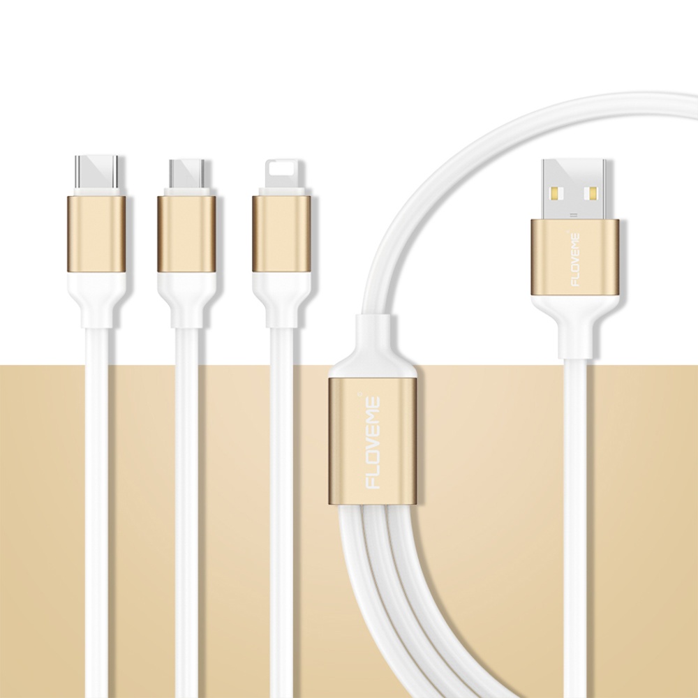 3-in-1 Type-C Multifunctional Charging Cable for iPhone Android White gold - Image 2