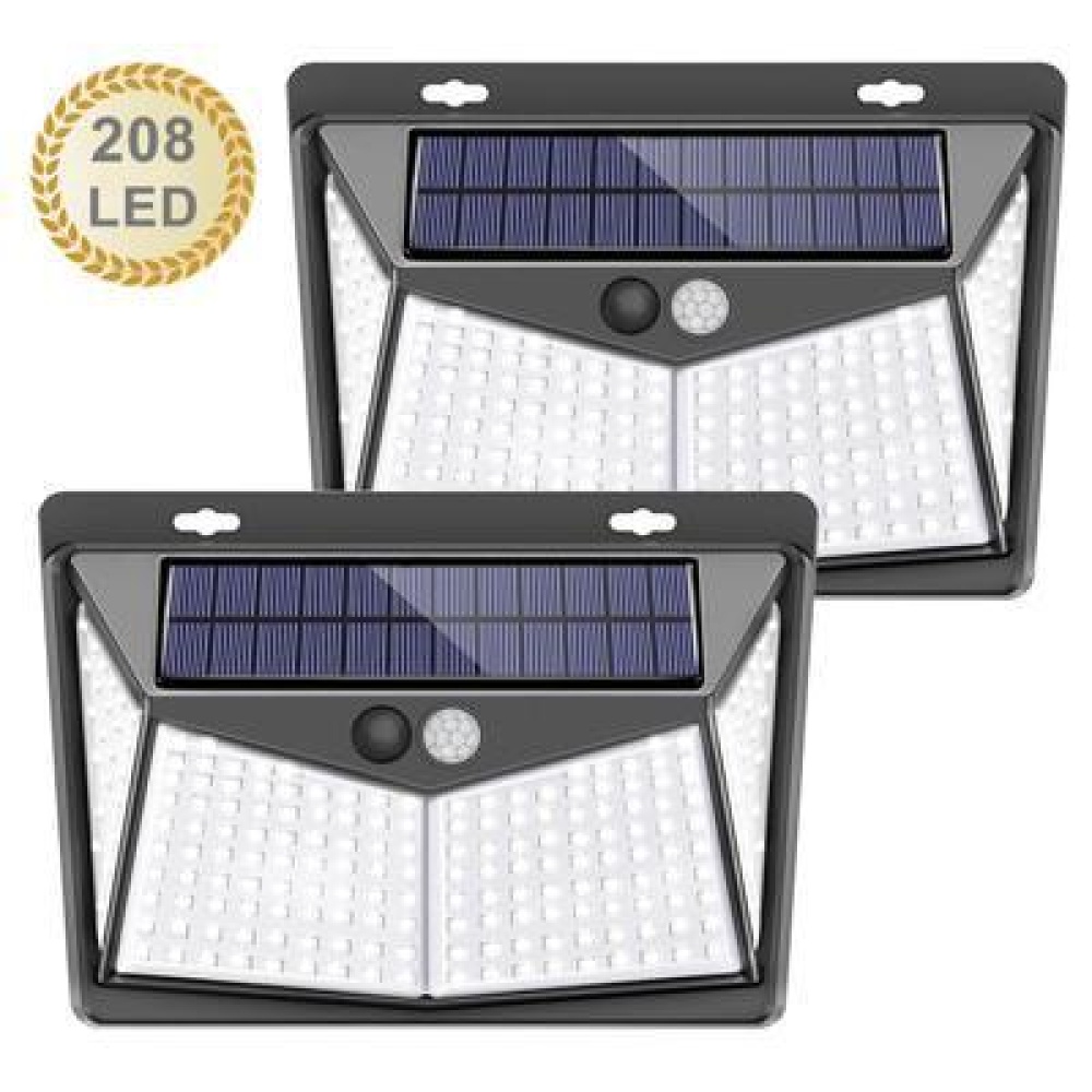 208LEDs Solar Powered Wall Light Motion Sensor Outdoor Garden Security Lights