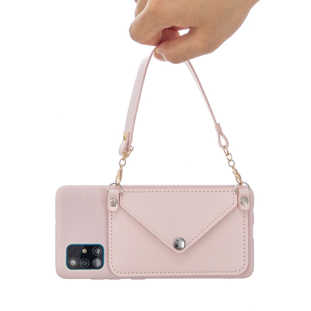 For HUAWEI P40/P40 Lite/P40 Pro Mobile Phone Cover with Pu Leather Card Holder + Hand Rope Straddle Pink - Image 2