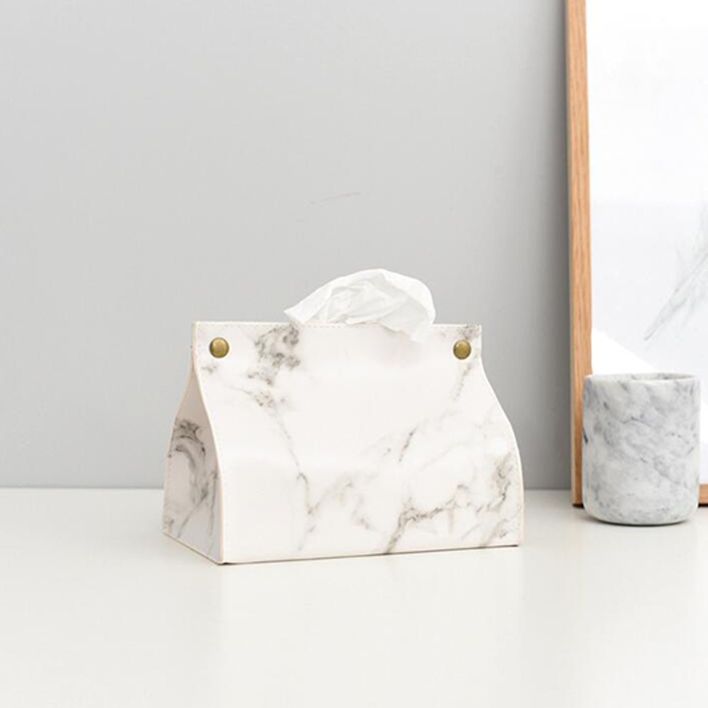 Marbled Leather Tissue Box Home Living Room Table Storage Towel Bag White marble