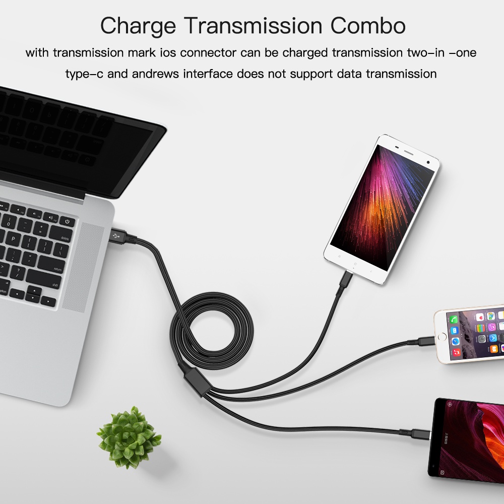 3 in 1 USB Cable 1.2 m for Micro Android Phone Type C Mobile and iphone black - Image 2