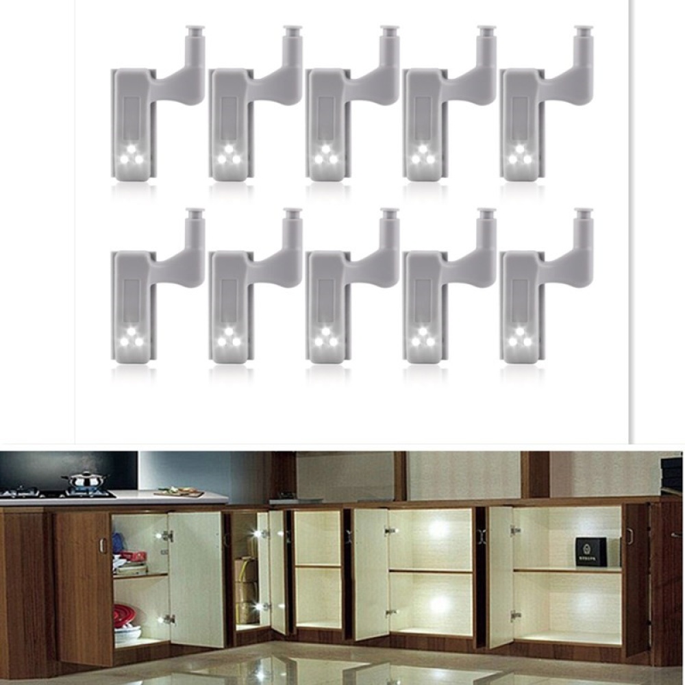 10Pcs LED Smart Touch Induction Cabinet Light Cupboard Inner Hinge Lamp Sensor Night for Closet Wardrobe White light_10pcs with battery