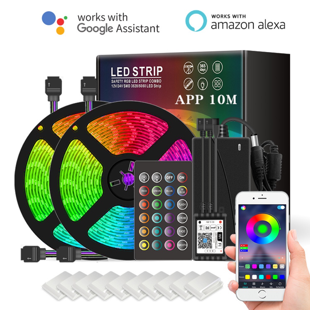 10m 5050 RGB LED Stripe Smart WiFi APP Remote Control String Light 300 LEDs Work with Alexa Google Asistant US plug - Image 3