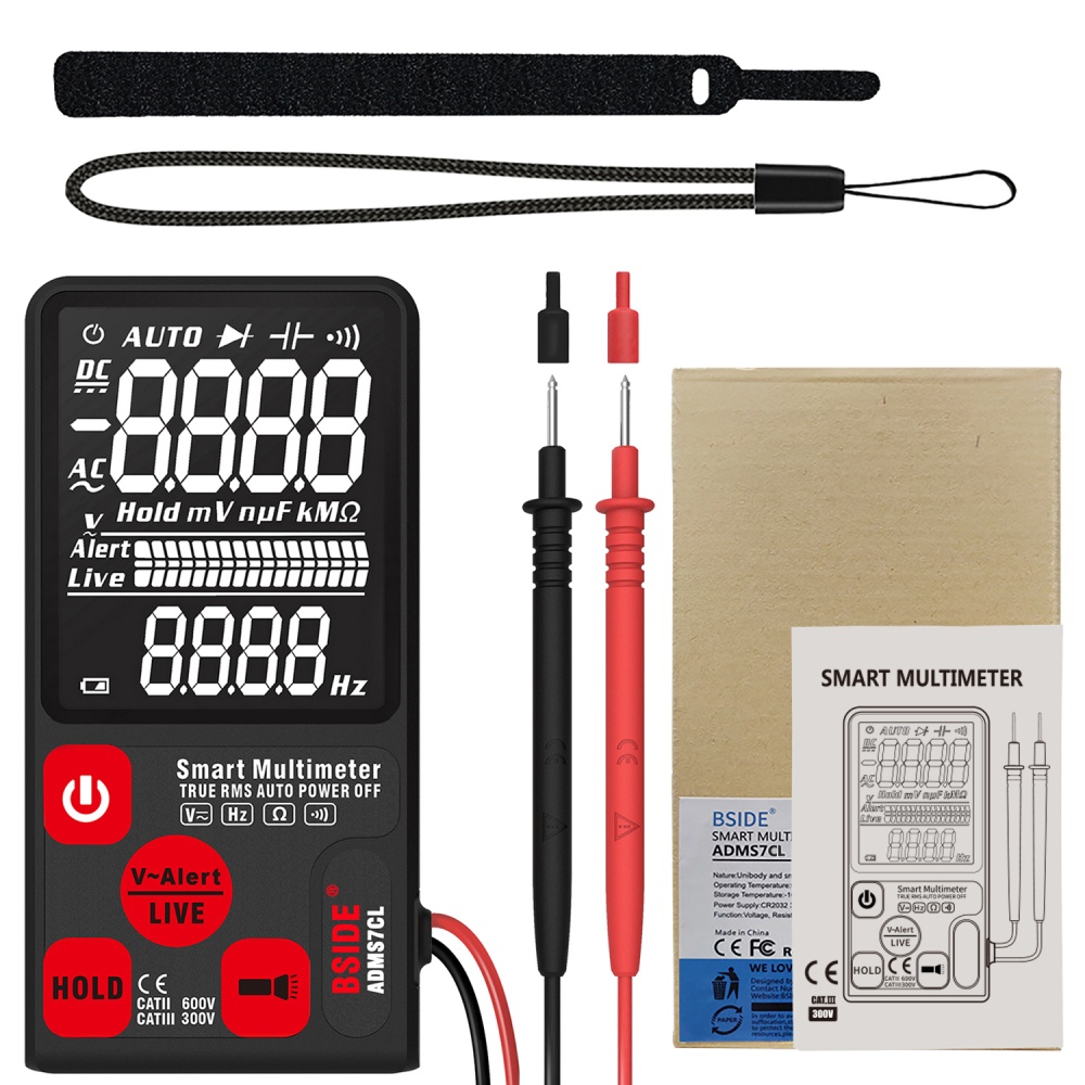 BSIDE ADMS7 Large 3.5"" LCD 3-Line Display Voltmeter AC DC Voltage NCV Resistance Ohm Hz Tester - Image 2