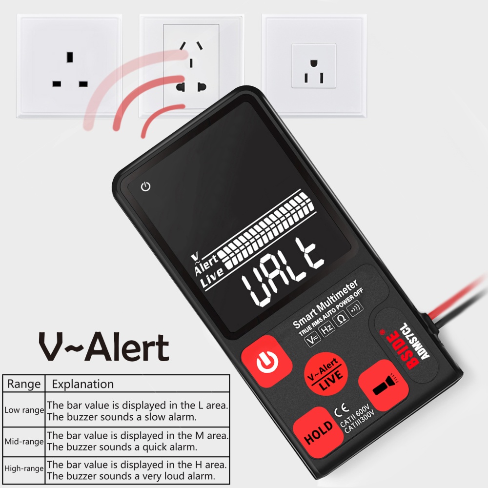 BSIDE ADMS7 Large 3.5"" LCD 3-Line Display Voltmeter AC DC Voltage NCV Resistance Ohm Hz Tester - Image 3