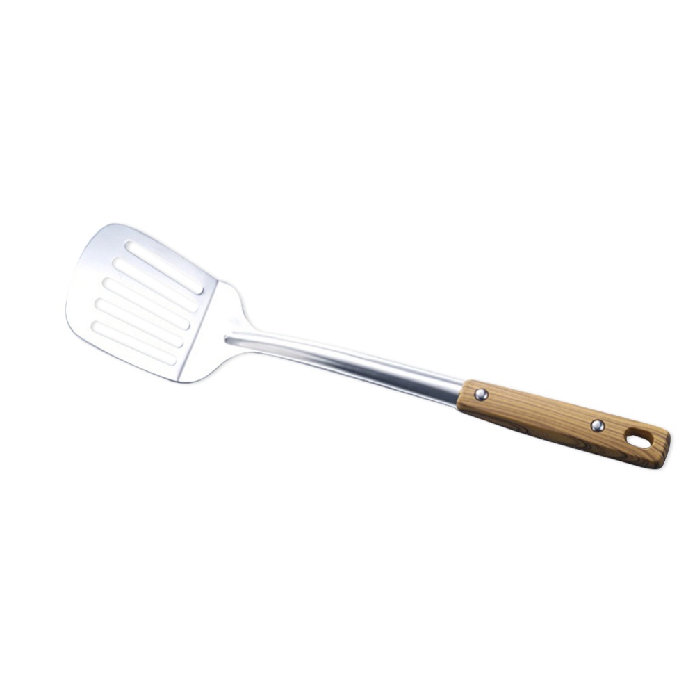 wooden pattern handle stainless steel spatula soup spoon frying colander insulation kitchen supplies ware kit shovel
