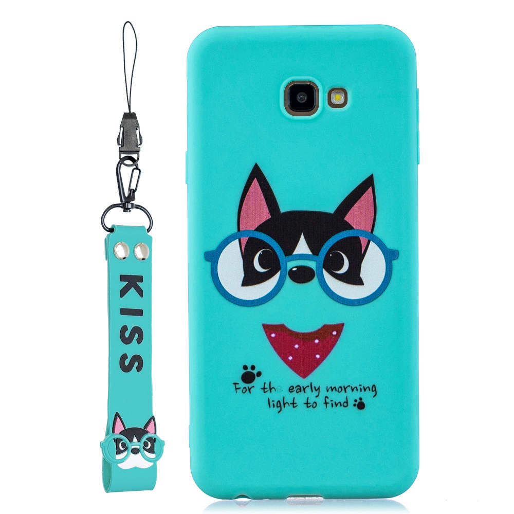 For Samsung J4 plus Cute Coloured Painted TPU Anti-scratch Non-slip Protective Cover Back Case with Lanyard Light blue - Image 2