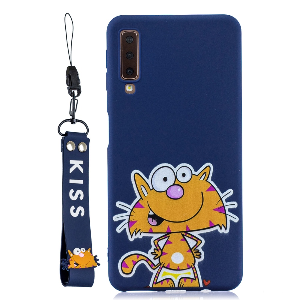 For Samsung A7 2018 Cartoon Lovely Coloured Painted Soft TPU Back Cover Non-slip Shockproof Full Protective Case with Lanyard sapphire - Image 2