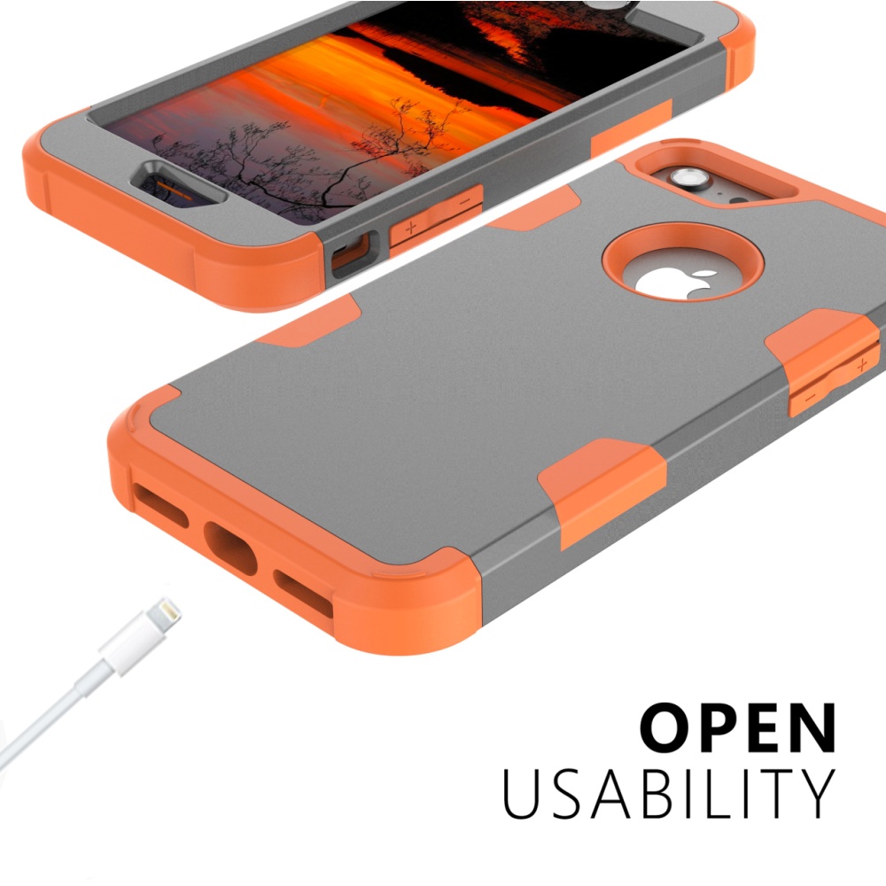 For iPhone 7 PC+ Silicone 2 in 1 Hit Color Tri-proof Shockproof Dustproof Anti-fall Protective Cover Back Case Gray + orange - Image 2