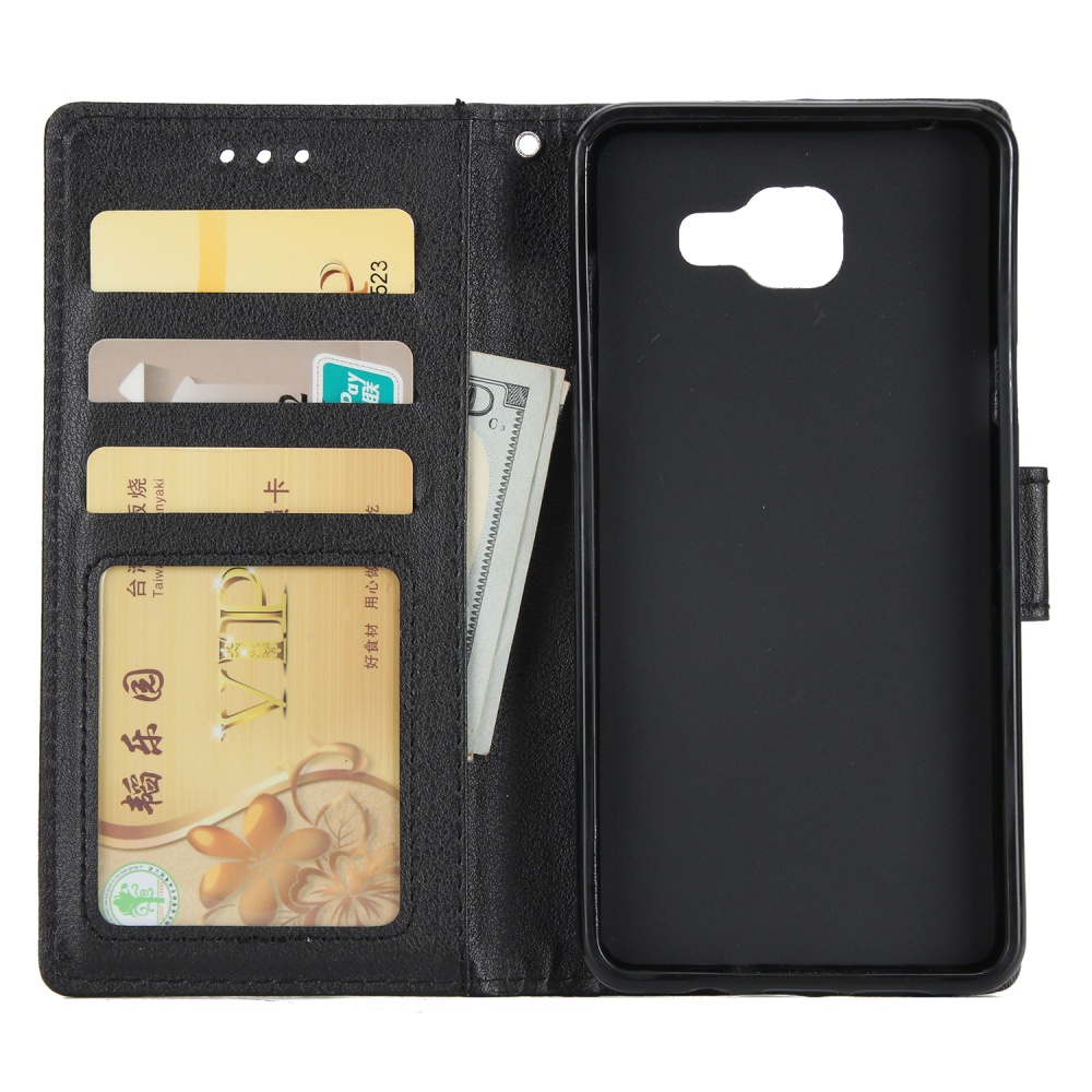 For Samsung On7-2016/J7 Prime Protective Cover PU Cell Phone Case with Card Slot black - Image 2